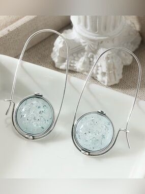NEW! Unique Silver Drop Earrings with Sea Glass Effect 🐋 A8-278